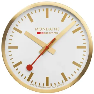 Mondaine Wanduhr mit batteriebetriebenem Quartzwerk, Gehäuse aus: Aluminium, Farbe: Gold, Durchmesser: 25 cm, A990CLOCK18SBG