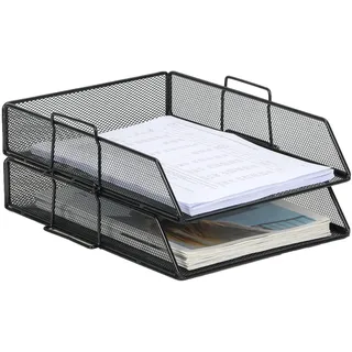 EasyPAG 2 Stück A4 Stapelbar Metall Büro Schreibtisch Organizer Dokumentenhalter Aktenablage Zeitschriftenhalter Briefablage Papier Magazin Organisator,Schwarz