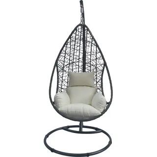 greemotion Hängesessel Indoor & Outdoor Kuba Hängeschaukel mit Gestell schwarz inkl. Kissen - Grau, Weiß