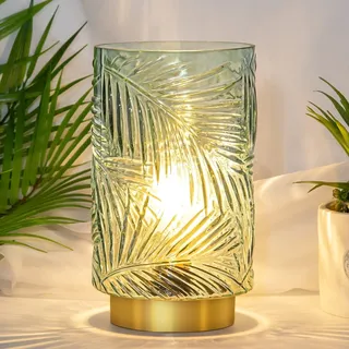 MJ PREMIER Tischlampe Kabellos, Mobile Tischleuchte Glas Tischlampe mit Timerfunktion, Dekorative Batteriebetrieben Nachttischlampe, Glaslampe ohne Kabel für Schlafzimmer Wohnzimmer (L-Hellgrün)