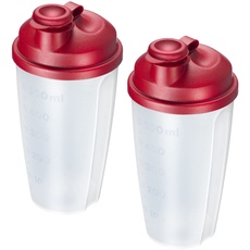Westmark 2 Mix- und Schüttelbecher/Dressingshaker mit Mess-Skala, herausnehmbarer Mixscheibe und verschließbarem Ausgießer, Fassungsvermögen: 0,5l, Kunststoff, BPA-frei, Farbe: Transluzent/Rot