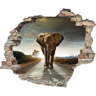 Queence "Elefant", Wandsticker, Wandbild, selbstklebend, 3D, Wanddurchbruch,