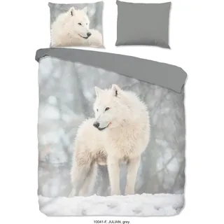 Guten Morgen Bettbezug "Polarwolf im Schnee" - grau - (240x200/220 cm) - Baumwolle 100% Flanell - Grau