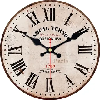 Dekorative Uhr, Retro-Wanduhr, Bauernhaus-Holz-Stil, Heimdekoration, Vintage, rustikale Dekoration, Vintage, Eisen, Schmiedeeisen, 40,6 cm, runde Klassische Wanduhr, kunstvolle Wanduhr (Größe: 15 cm