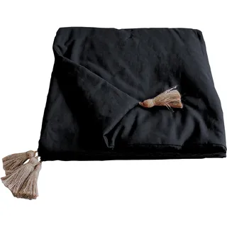 Enjoy Home – Steppdecke schwarz mit 4 Pompons Jute – 90 x 190 cm – 100% Baumwolle – Öko-TEX – Kollektion Panama
