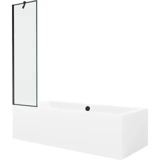 Mexen Cube Rechteckige Badewanne 170 x 80 cm mit Verkleidung und 1-flügeligem Paravent 50 cm, schwarzes Muster - 550517080X9505? - Weiß