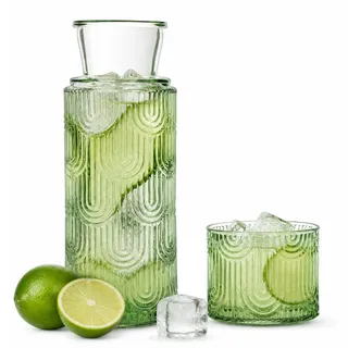Glaskaraffe mit Deckel, 820ML Wasserkaraffe Glas Set, Nachttisch Karaffe mit Deckel, Glas Karaffe für Gästezimmer Nachttisch Wohnzimmer für Hausgemachte Getränke Eistee Milch Kaffee(Grün)