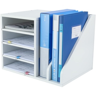 EasyPAG 6 Fächer Holz A4 Büro Schreibtisch Organizer Dokumentenhalter Aktenablage Zeitschriftenhalter Briefablage Papier Magazin Organisator,Weiß