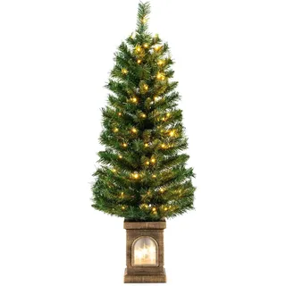 Costway 120 cm künstlicher Weihnachtsbaum mit Beleuchtung, Tannenbaum im Topf, mit warmweißen LED-Lichtern & Timer & 116 PVC Zweigspitzen, Topfbaum für Eingang Haus Büro, Grün