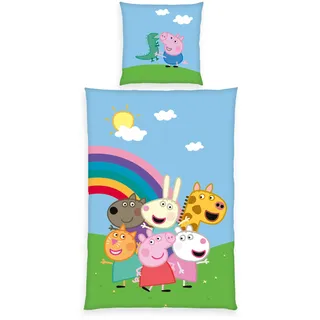 Herding Peppa Pig Bettwäsche-Set, Wendemotiv, Kopfkissenbezug 70 x 90 cm, Bettbezug 140 x 200 cm, Mit Reißverschluss, 100% Baumwolle/Renforcé