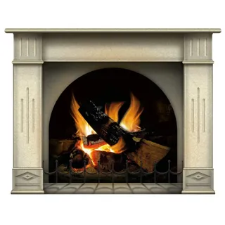 Wandaufkleber Kamin mit brennendem Feuer Wandtattoo Dekoration Brennholz Flammen fotorealistische Kunst Poster (Mittel Sahara)