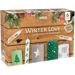 Kreul Candle Pen 6er Set Winter Love, 6 x 29 ml, feine Malspitze, Farben mit Bienenwachs zum Verzieren und Bemalen von Kerzen