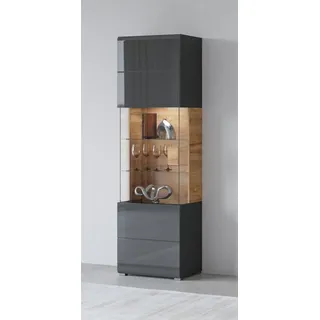 otto home Vitrine »Toledo,Höhe 204 cm trendige Glasvitrine mit dekorative Fräsungen« Standvitrine ohne Beleuchtung, viel Stauraum, hochglanz Front MDF, schwarz
