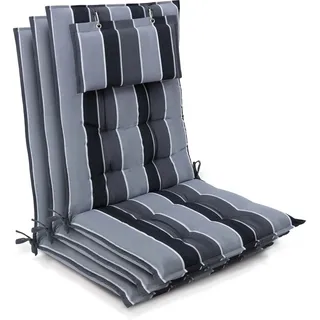 Beautissu 3er Set Sun-HL Hochlehner Auflage 120x50x8cm Anthrazit-Gestreift