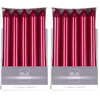 DONAU HOME Set Glatte Lackiert Stabkerzen/Metallic Rot / 10 Stück im Karton / 17 x Ø 2 cm Unparfümiert/Zylindrische/Tafelkerzen zur Dekoration im Wohnzimmer, Bad / 6 Stunden Brenndauer (Packung mit 2)
