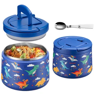 Itslife Thermobehälter für Essen 420ml, Warmhaltebehälter Essen Edelstahl mit Deckel und Löffel, Thermo Lunchbox Kinder Auslaufsicher, Essensbehälter für Picknick, Schulen und Büros, Dinosaurier