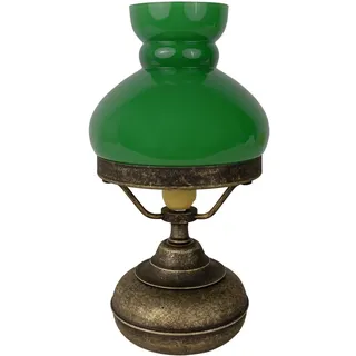 Licht-Erlebnisse Tischleuchte Niklas Glas Messing 24,5 cm Bronze Antik Grün E14