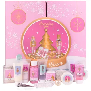 Accentra Adventskalender HELLO WINTER/NUTCRACKER in buchförmiger Geschenkbox, 24 Beauty-Überraschungen, dekorativer Weihnachtskalender für Frauen in pink und gold, Pflege zum Advent