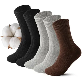 Vihir Dicke Warme Socken Damen 36-40, 5 Paar Winter Thermosocken Stricken Wandersocken Norweger,Gestrickte Lange Frauen Socken Baumwolle