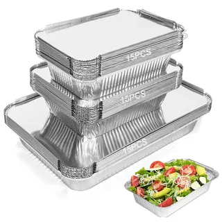 45 Stück Aluschalen mit Deckel Set – Premium Grillschalen Aluminium (1900ml/700ml/450ml) – Alu Grillschalen Wiederverwendbar für Backofen & Grill – Fettauffangschale Gasgrill & Aufbewahrung