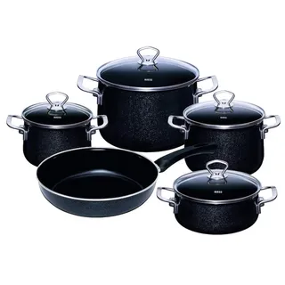 Riess, 0558-009, Emaille-Set 5-teilig, BLACK MAGIC, Emaille, Made in Österreich, LBH: 50,0x30,0x40,0cm, 10,410kg, Induktionskocher kompatibel, Gasherd_geeignet, Elektroherd_geeignet