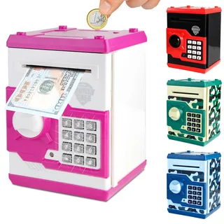 Pup Go Tresor Elektronische Spardose für Kinder 3 Nikolausgeschenk für Mädchen, Große Kapazität & Automatischem Geldeinzug mit Passwort, Realistische ATM Soundeffekte (Rosa)