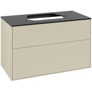 Villeroy & Boch Finion Waschtischunterschrank, 2 Auszüge, Waschbecken mittig, 1000x603x501mm, Glass Black Matt, F35200HJ, Farbe: Silk Grey Matt Lacquer