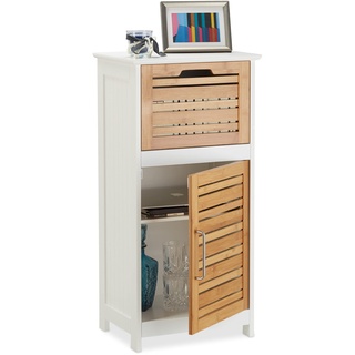 Relaxdays Beistellschrank aus Bambus, halbhoher Badschrank m. Schublade, HBT: 83 x 40 x 30 cm, Flur u. Wohnzimmer, weiß