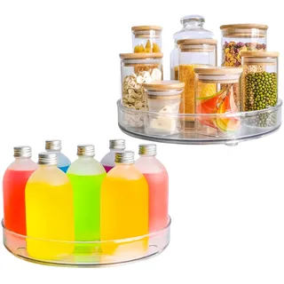 Roninkier 2er Set Drehteller Groß 27 cm, Lazy Susan Gewürzregal Organizer Transparent, 360° Küchenorganizer für Tiefen Küchenschrank, Vorratskammer, Eckschrank und Kühlschrank - BPA-freies PET