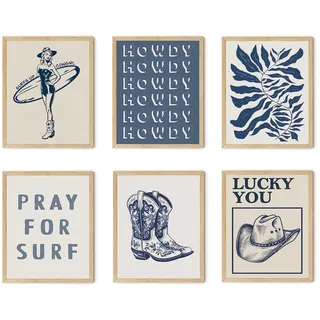 TwoDays Coastal Granddaughter Prints, Coastal Cowgirl Poster, Beachy Room Decor Aesthetic, Beach Wall Art for Teen Girls Bedroom, Vintage Surf Decorations Artwork (20,3 x 25,4 cm, Set of 6, UNFRAMED)