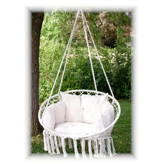 ALEOS. Hängesessel Catalina klappbar 100cm Durchmesser - Hängesessel rund - Stoffsessel mit gemütlichem Kissen - Hängekorb zum Aufhängen - inkl. 2 Karabiner + Kette im Makramee Boho Style
