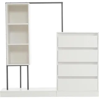 okwish Kleiderschrank mit Kleiderstange Schubladen Kinder 140x135x40cm Weiß