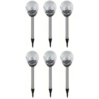 6er Set Edelstahl LED Solar Gartenleuchte Kugel mit Crackle-Licht Solarlampe Solarleuchte Deko Garten Leuchte Lampe - Schwarz