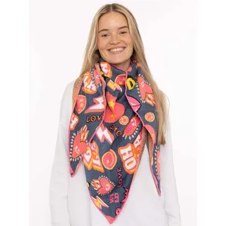 Dreieckstuch ZWILLINGSHERZ "OOPS", Damen, blau bunt, Strick, Materialmix, gemustert, mehrfarbig, Modetücher Dreieckstuch, Statement Muster, Strick, wärmend