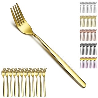 Berglander Gold Tafelgabeln von 12 Stück, Titanvergoldung Edelstahl Modernes Speisegabel-Set, Gabeln und Löffel Besteck, ideal für Zuhause, Toilettenzimmer, Hotel, Hochzeit, spülmaschinenfest