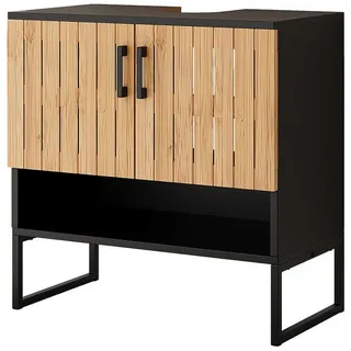 Vicco Waschbeckenunterschrank Vayra Bambus 60 x 65.5 cm , Holzwerkstoff , 2 Fächer , Rechteckig , 60x65.5x33 cm , Badezimmer, Badmöbel, Waschbeckenunterschränke