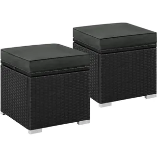 Yaheetech Rattan Hocker 2 STK. mit Abnehmbarem Kissen  Schwarz/Grau