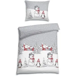 Florella Bettwäsche , Grau , Textil , Pinguin , 140x200 cm , pflegeleicht, atmungsaktiv, hautfreundlich, angenehm wärmend, schadstoffgeprüft , Heimtextilien, Bettwäsche & Leintücher, Bettwäsche, Flanell-Bettwäsche