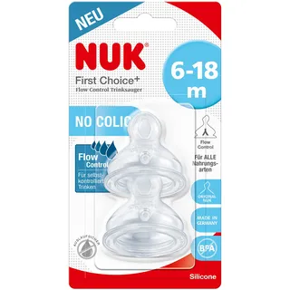 NUK First Choice+ Flow Control Trinksauger für Babyflaschen | 6–18 Monate |Anti-Colic-Ventil | BPA-frei | 2 Stück