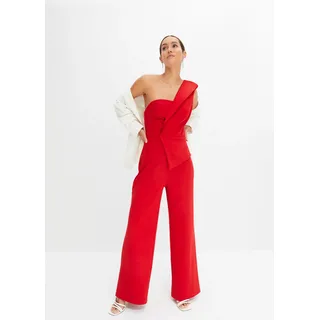 Overall BONPRIX, Damen, Gr. 48/50 (XL), N-Gr, rot (rot (länge: regulär)), Obermaterial: 95% Polyester, 5% Elasthan. Futter: 100% Polyester, festlich, slim fit, Overalls Overall, für festliche Anlässe, One-Shoulder-Design, Slim fit, ärmellos