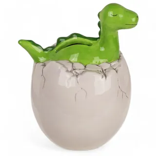 MIJOMA Keramik Spardose mit Schloss und Schlüssel, Ideal als Geldgeschenkverpackung und zur Geldsicherung (Dino im Ei)