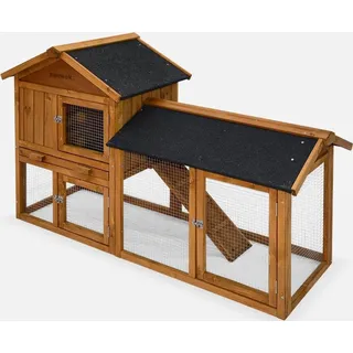 sweeek - HOTOT Holzstall für 4 Kaninchen und Nagetiere - Holzfarben - Braun