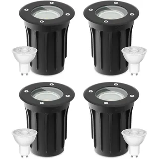Goodia Bodenstrahler Außen Schwenkbar mit GU10 230V 4 Stück IP67 | Wasserdicht Bodeneinbaustrahler Aussen Led Bodenlampe Einstellbarer Lichtwinkel, 2 Glasscheiben, Bis zu 1000 kg Belastbar