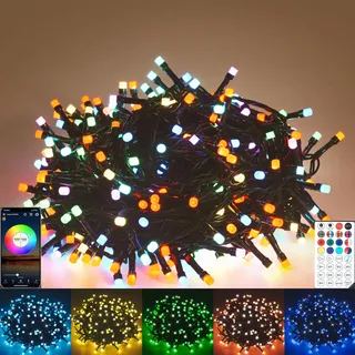 Gresonic 20M 200 LED Lichterkette RGB Außen Strom, 12 Modi, Timer, APP-Steuerung mit Memory Funktion, IP44 Wasserdicht für Herbst Garten Halloween Gruselige Party Dekorationen aussen Innen