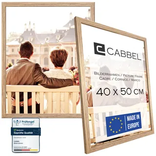 CABBEL Doppelpack (2er Set) Bilderrahmen 40x50 cm, Eiche, stabiles MDF-Holz Rahmen, bruchsicherem Plexi-Glas, zum Aufhängen, ideal für Fotos/Bilder/Collage