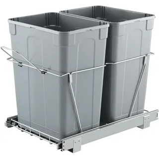 VEVOR ausziehbarer Mülleimer (35 Qt + 35 Qt) für Küchenschränke, doppelter Mülleimer unter der Spüle, Müllbehälter für unter die Spüle, mit robustem Vollauszug-Schiebesystem aus Metall & Griff