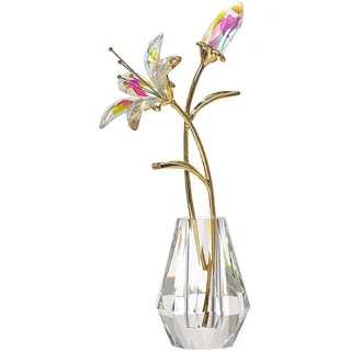 LONGWIN Künstliche Tigerlilien-Blumen mit Kristallvase, AB-beschichtete Kristall-Sammelfiguren, dekorative blühende Lilie, für Zuhause, Hochzeit, Geschenkidee für Muttertag, Valentinstag
