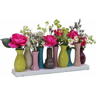 H&D Manufaktur Jinfa Handgefertigte kleine Keramik Deko Blumenvasen Set aus 10 Vasen in bunt