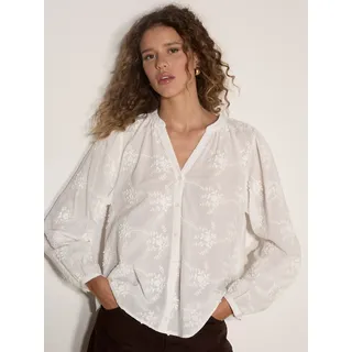 Spitzenbluse APRICOT "Floral bestickte Bluse", Damen, Gr. XXL (44), weiß, gewebt, Obermaterial: 100% Baumwolle CO., uni, Modisch, V-Ausschnitt, Ärmelbündchen, Blusen Spitzenbluse, mit Ballonärmeln