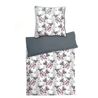 heimtexland ® Bettwäsche Set 80x80 200x135 aus kuschelig weichem Microfaser Fleece Allergiker Bettbezug Typ785 Vögel